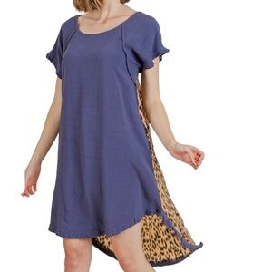 NWT Umgee + Linen Blend Dress Size XL Blue Animal Leopard Print Back Plus